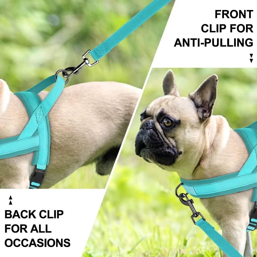 Beirui Arnés sin tirones para perros pequeños y medianos, arnés de neopreno suave de ajuste rápido con clip frontal duradero y clip trasero, ligero