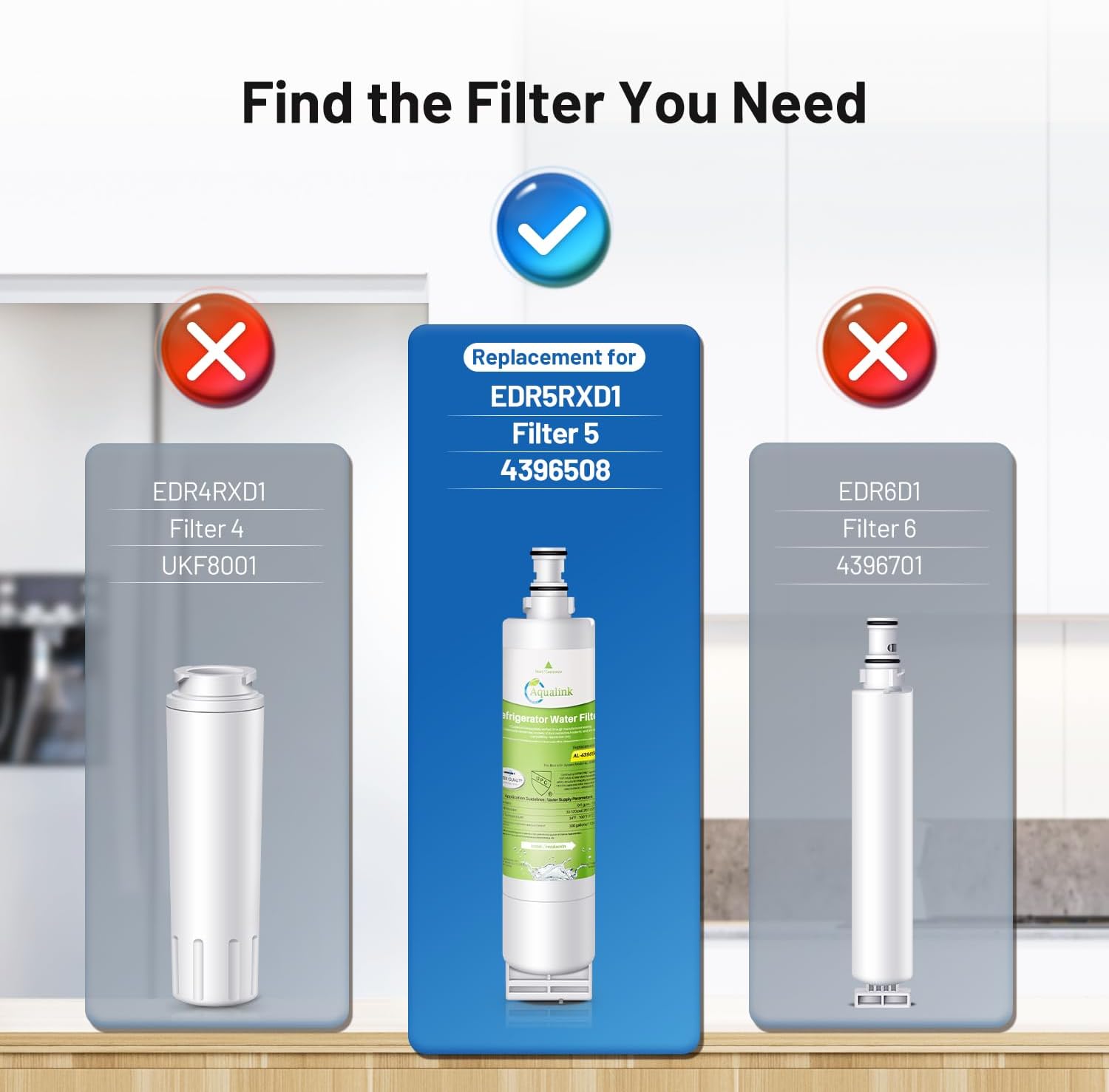AQUALINK 4396508 Filtro de agua para refrigerador, repuesto para EDR5RXD1, filtro EveryDrop 5, 4396510, 4392857, Kenmore 46-9010, 9085, LC400V,