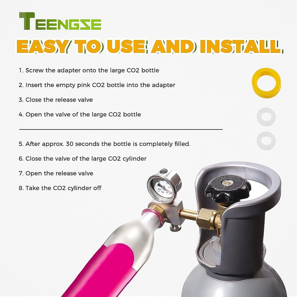 Adaptador de recarga de CO2 con medidor de presión, adaptador rápido de repuesto de carbonatador de intercambio de soda plateado TEENGSE compatible