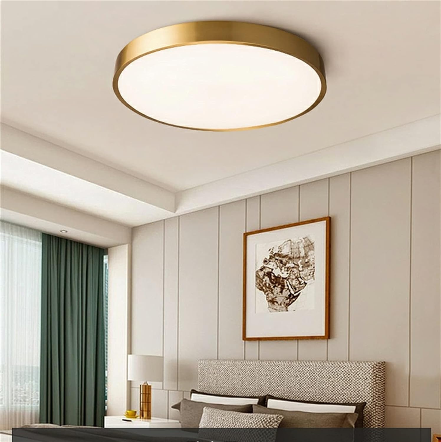 Lámpara de techo LED redonda de latón, lámpara LED con cuentas, ultra fina, para interiores, montaje empotrado, lámpara de techo compatible con
