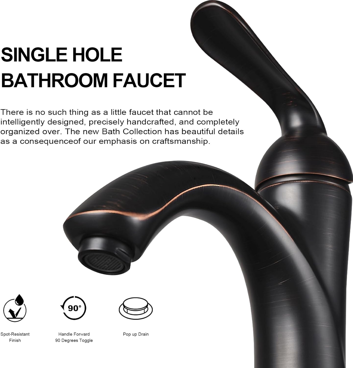 Lava Odoro – Grifo de baño de bronce aceitado con una sola manija, grifo de lavabo de bronce antiguo de un solo agujero, grifo de tocador de bronce