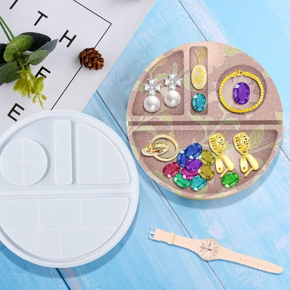 Molde de bandeja rodante para resina, bandeja de almacenamiento de maquillaje, molde de fundición epoxi cosmético, molde redondo de silicona para