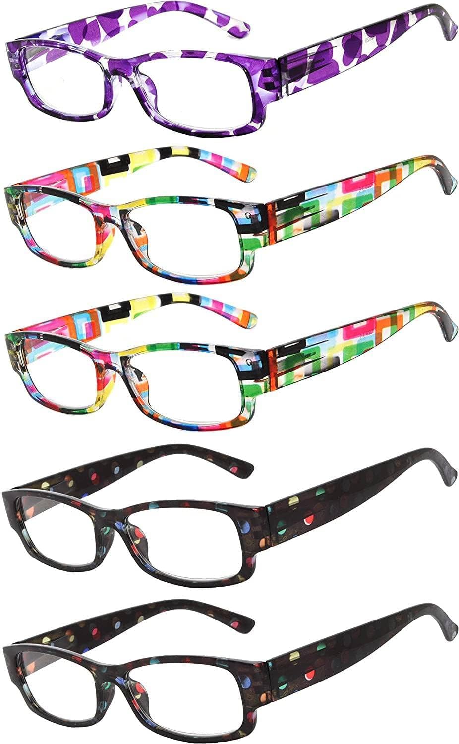 OWL Readers 5 Pack of Elegant Womens Reading Glasses with Beautiful Patterns for Ladies Deluxe Spring Hinge Stylish Look