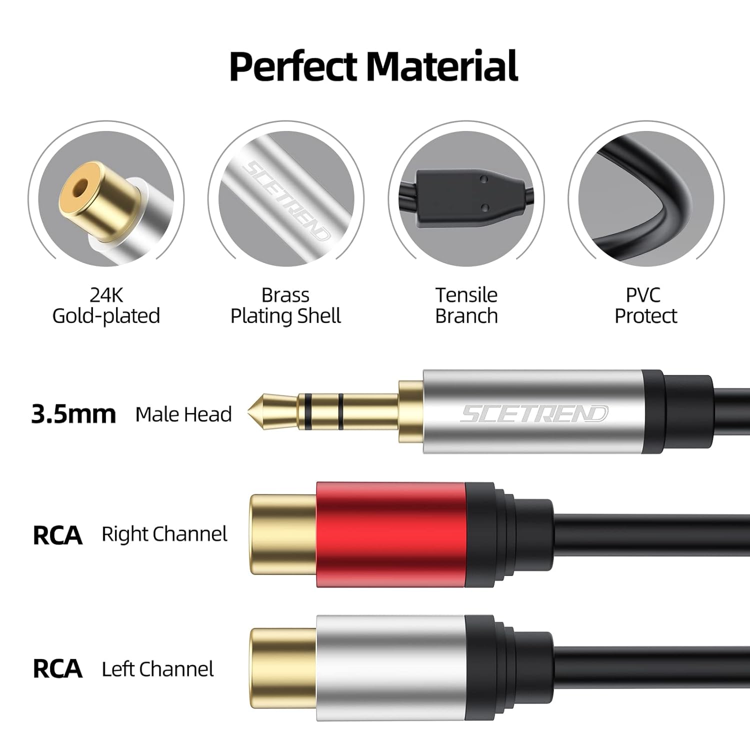 RCA hembra a 0.138 in macho 1 pie 2 unidades, 0.138 in Aux a 2 RCA hembra Y, cable de audio estéreo chapado en oro, compatible con altavoz estéreo,