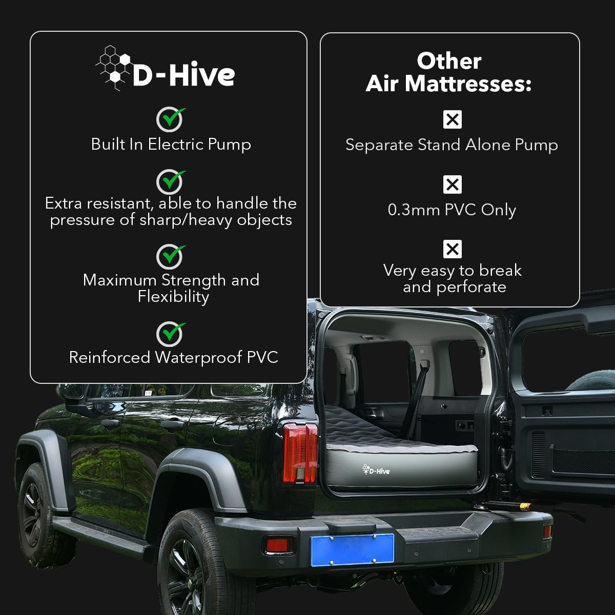 Colchón de aire SUV, colchón de aire extra alto de material ultra grueso, colchón SUV para Toyota 4runner, colchón de aire Jeep Wrangler, colchón de