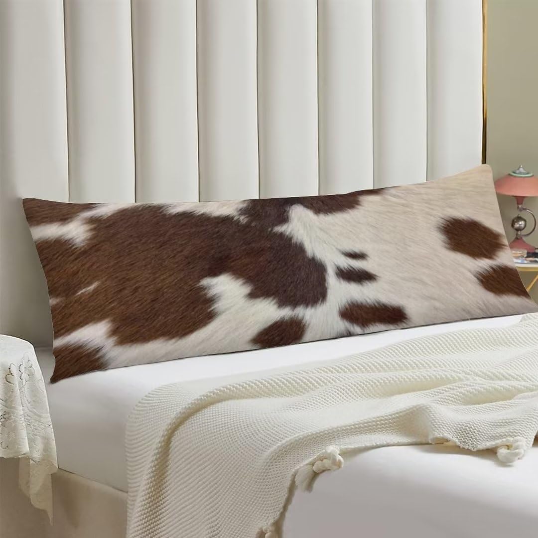 Funda de almohada corporal con estampado de vaca, de piel de vaca marrón, funda de almohada larga con cremallera oculta, funda de almohada