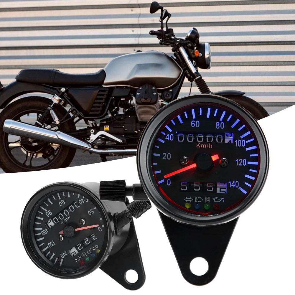 KIMISS Kit de medidor de velocímetro para motocicleta universal de 12 V, retroiluminación LED para motocicleta con doble odómetro y velocímetro,