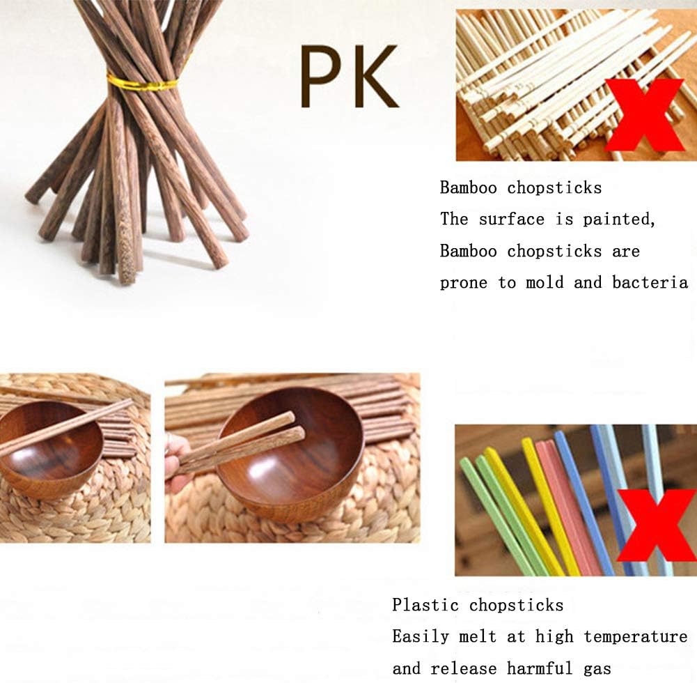 M.G Palillos de madera wengué, 10 pares de palillos de madera, palillos de madera reutilizables chinos, japoneses coreanos, aptos para lavavajillas