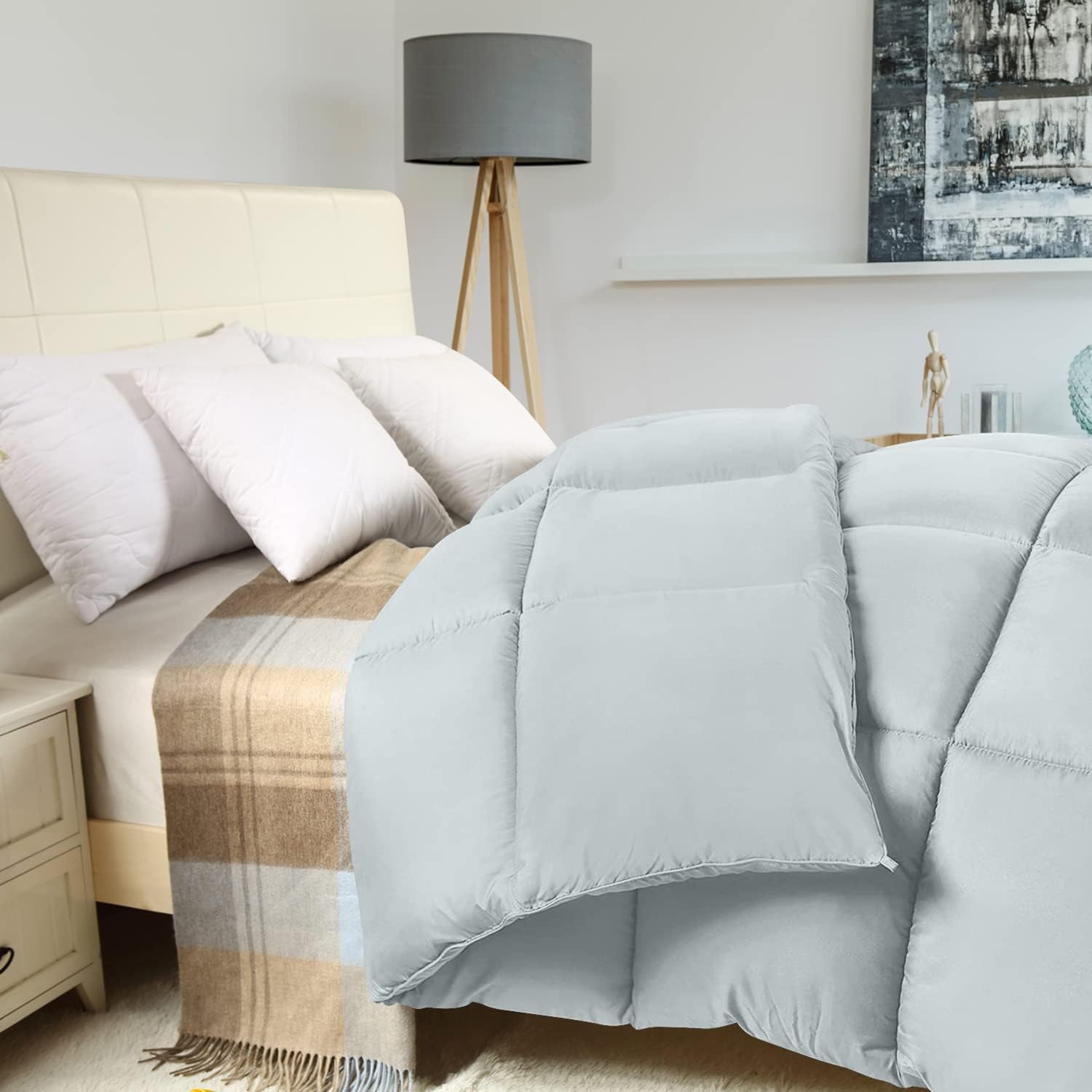 Utopia Bedding Relleno de edredón  Edredón acolchado con pestañas en las esquinas  Edredón alternativo cosido en caja (King, gris claro)