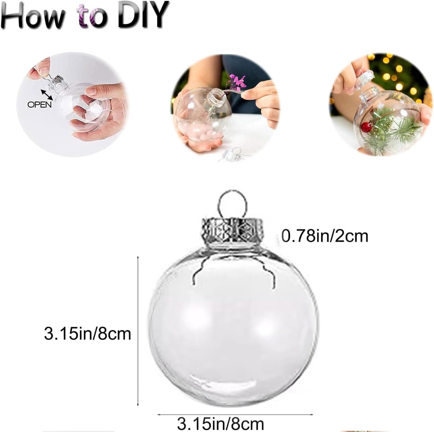 8 bolas decorativas de plástico transparente para colgar, 3.15 pulgadas, esferas decorativas de plástico rellenables para Navidad, Halloween,