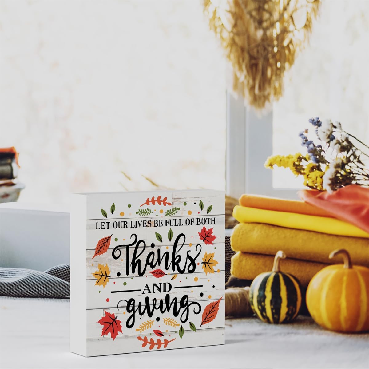 Cartel rústico de madera de Acción de Gracias, bonito letrero de otoño, caja de madera decorativa de granja, placa de bloque para pared, escritorio,