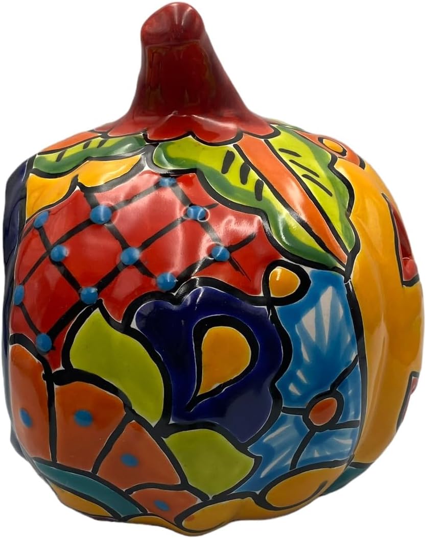 Talavera Calabaza Calabaza Halloween decoración del hogar, pintada a mano, multicolor, arte popular para exteriores e interiores, 6.75 pulgadas
