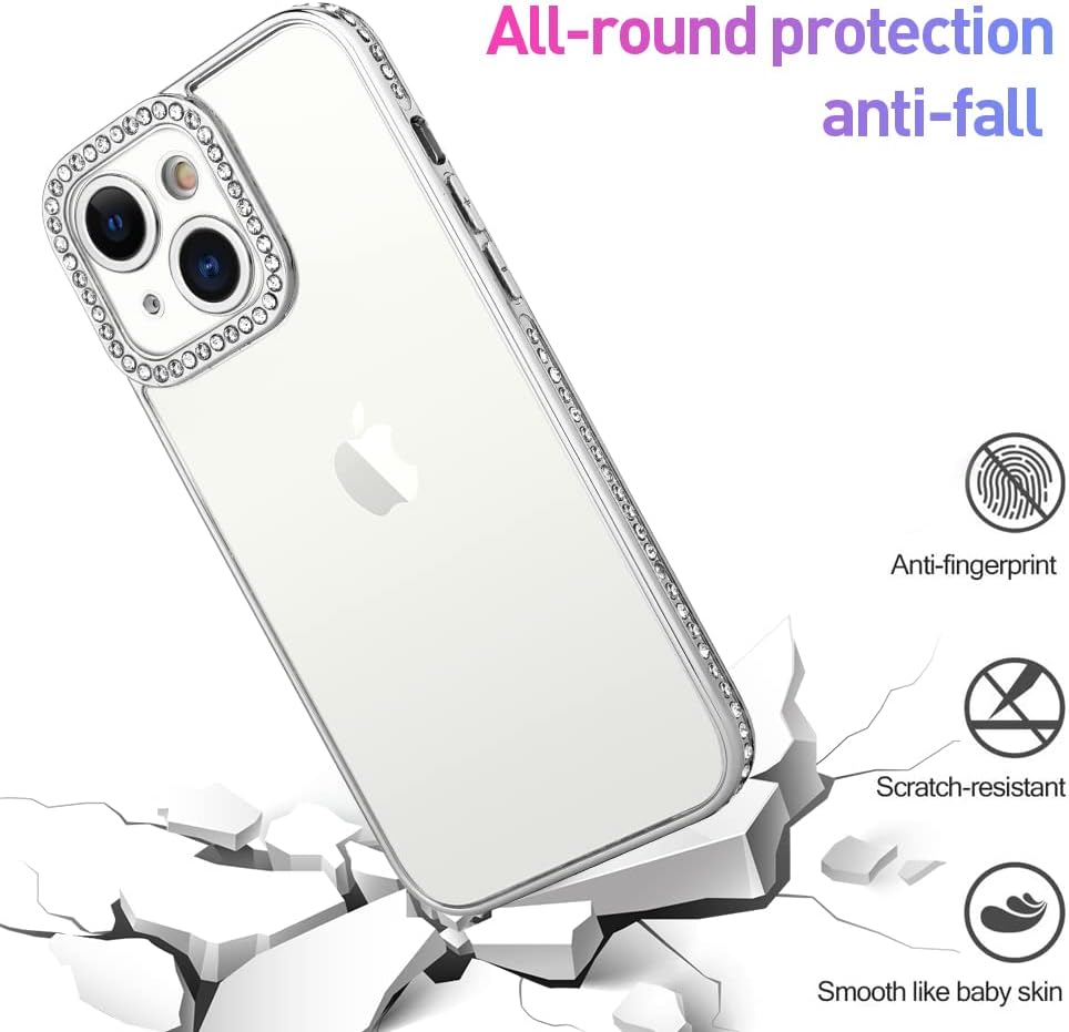 KANGHAR Funda compatible con iPhone 13 suave TPU chapado de lujo brillante cristal diamante parachoques transparente funda protectora para iPhone 13