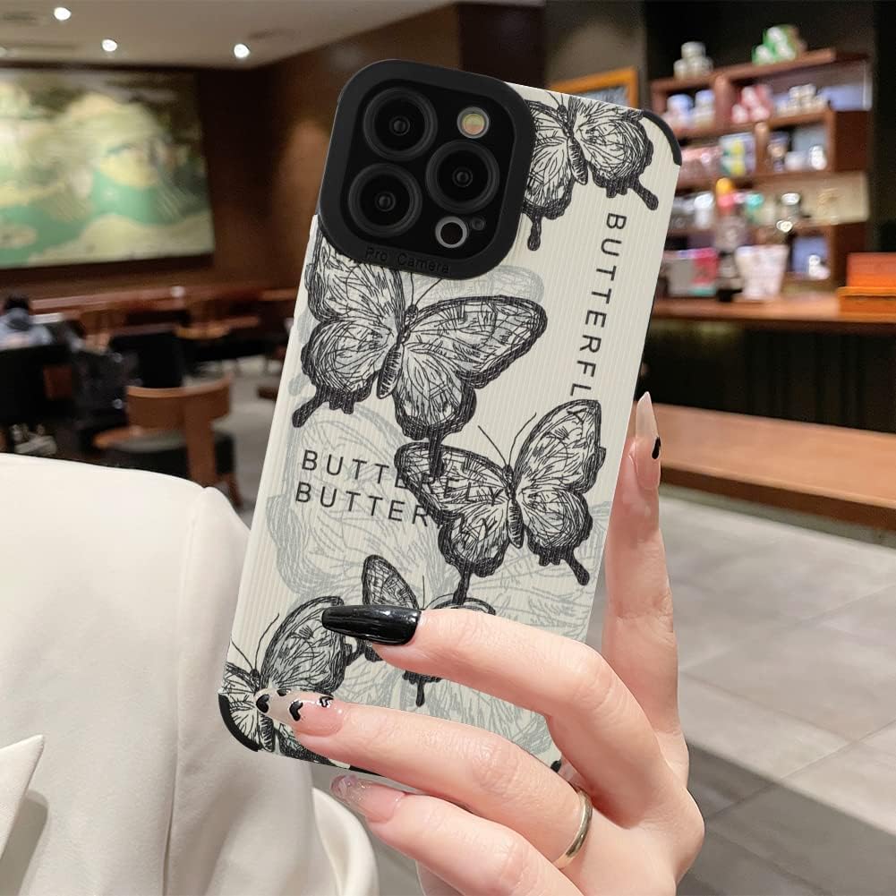 MZELQ Funda para iPhone 14 Pro Max, bonito patrón de mariposa blanca para iPhone 14 Pro Max, protector de pantalla, protección de cámara, funda a