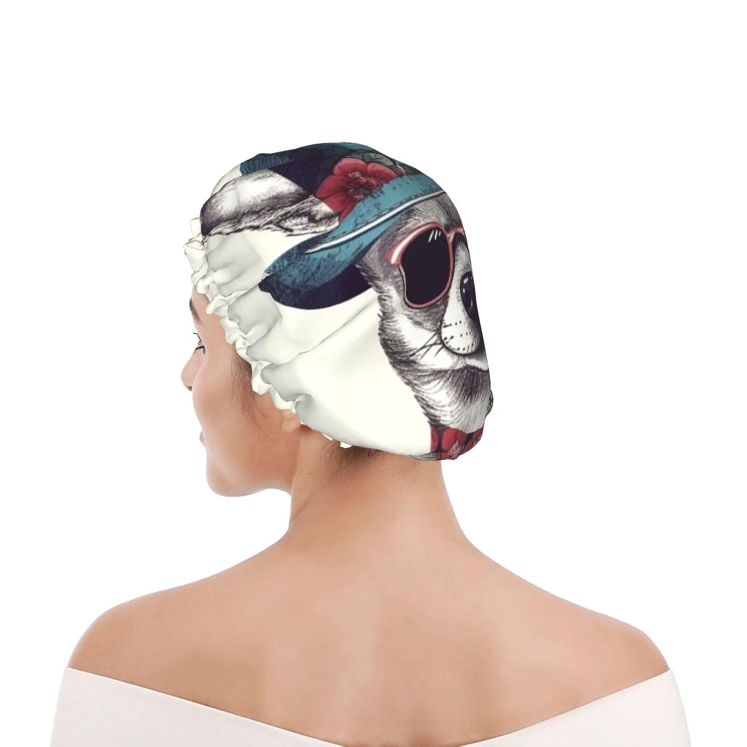 Gorro de ducha reutilizable para mujer, de pelo largo, doble capa, impermeable, para chihuahua, sombrero de ducha elástico, protector de pelo para