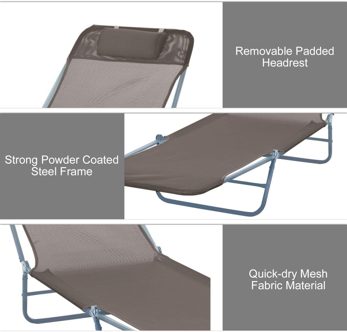 MEZHI Outdoor Folding Reclining Beach Sun Patio Chaise Lounge Chair Pool Lawn Lounger (Brown)