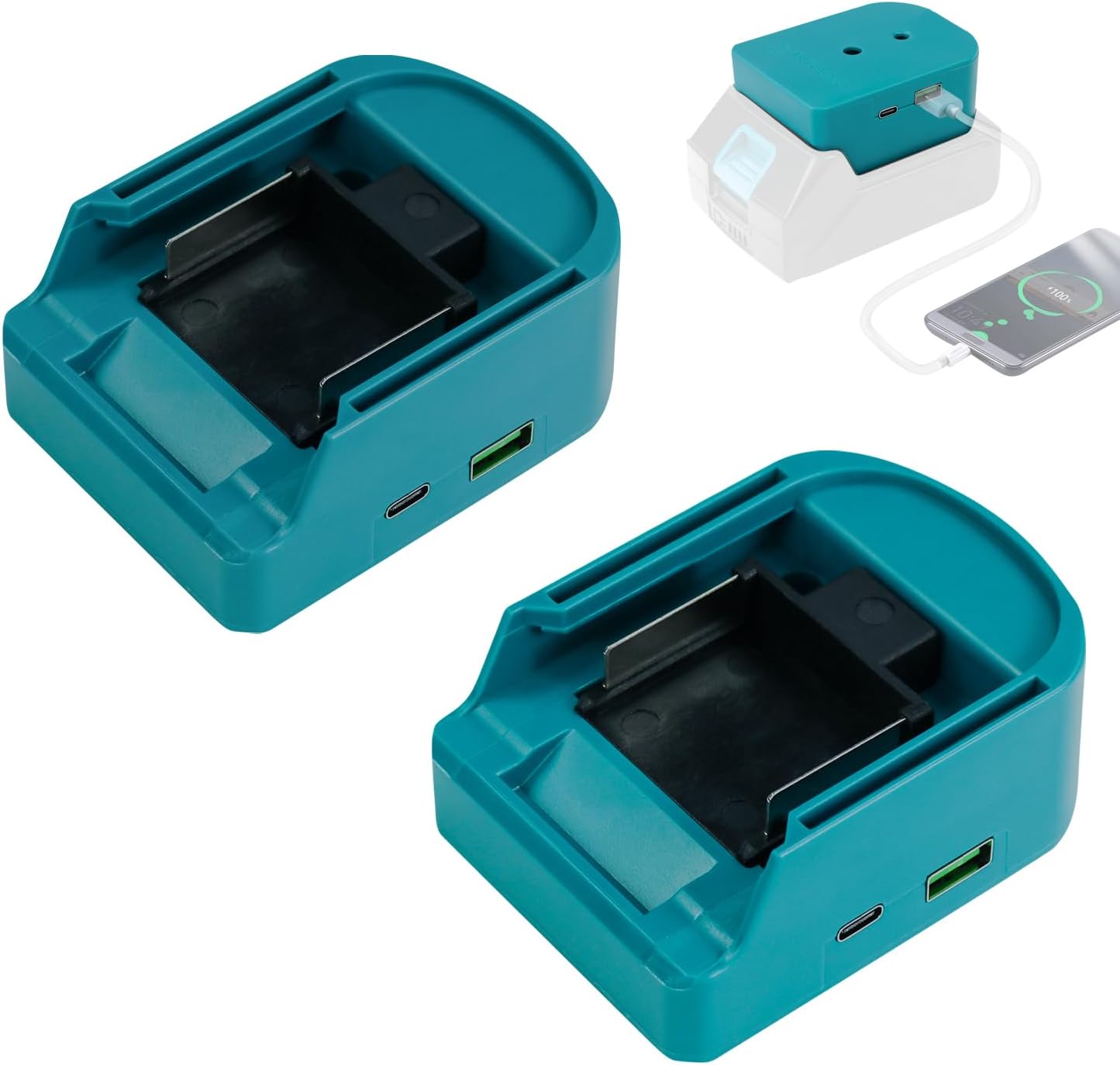 Adaptador de cargador USB para batería Makita de 18V, paquete de 2 adaptadores de carga rápida con interfaz USB tipo C DC 5V3A, 9V2.22A PPS
