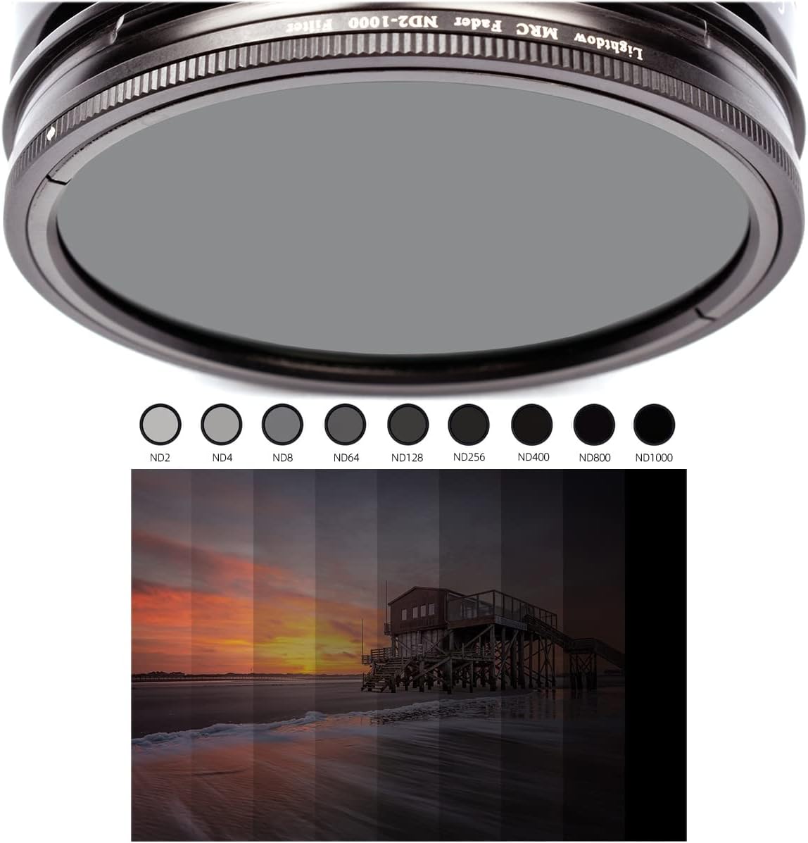 Lightdow ND Filter – Filtro de densidad neutra ajustable ND2-ND1000 ND (1-10 paradas) para lente de cámara (2.165 in)