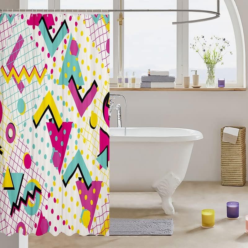 Memphis – Cortina de ducha geométrica para niños de los años 80 y 90, cortina de baño Memphis Setative Retro Fashion Style Cortina de baño colorida
