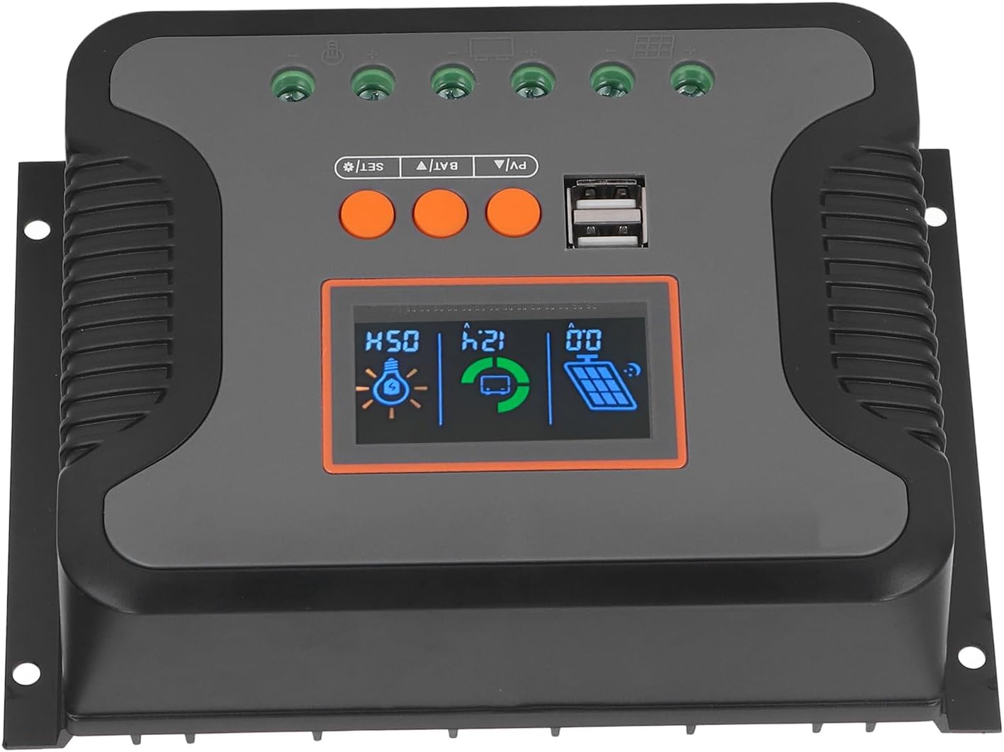 PWM Controlador de carga solar, 60A 12V 24V 36V 48V 2 Puerto USB Pantalla LCD ajustable AGM Gel Inundado Batería de Litio.