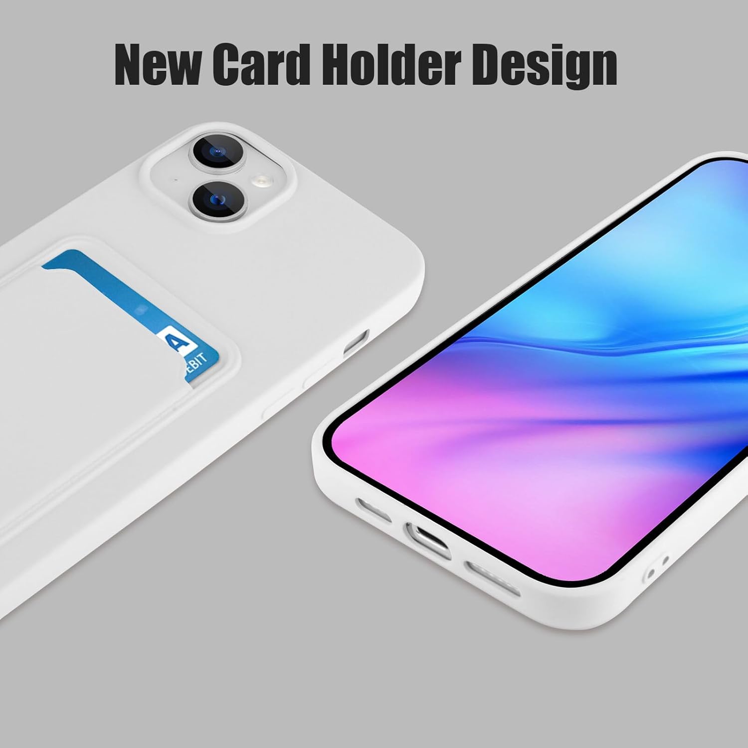 MZELQ Funda de silicona compatible con iPhone 15 2023, funda protectora de cámara para tarjeta+protector de pantalla, funda con ranura para