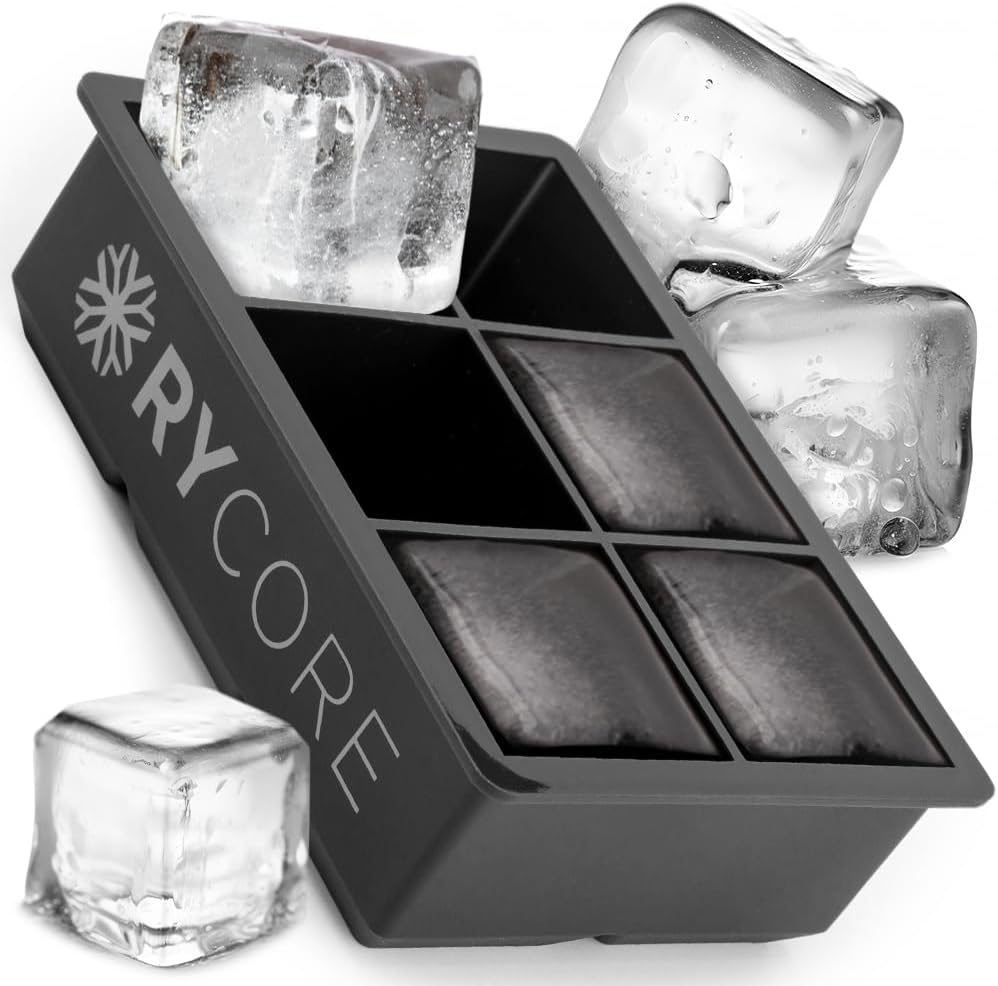 Paquete de moldes cuadrados grandes para cubitos de hielo, 6 cubos, color negro, perfecto para whisky, cócteles, bourbon  Bandeja de hielo grande de
