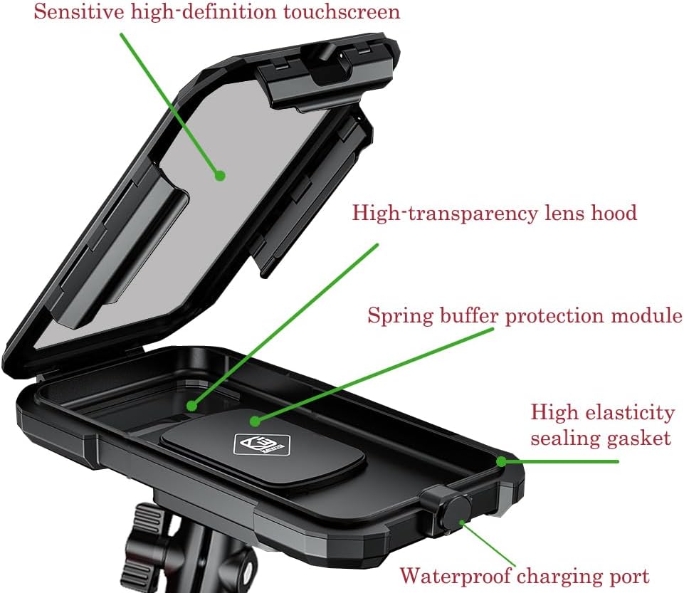 Soporte para teléfono UTV con protector impermeable, soporte para UTV ajustable de 360 grados, compatible con barra antivuelco de 1.62 a 2 pulgadas,