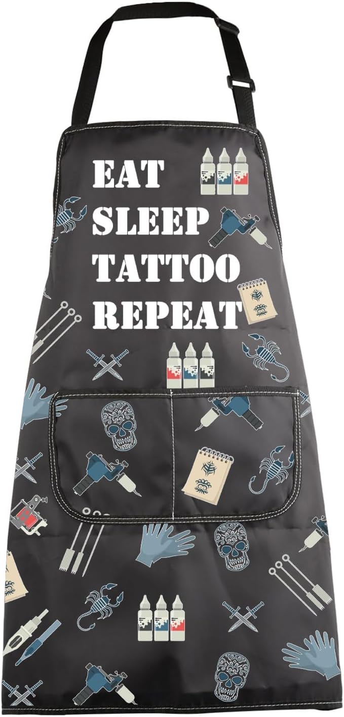 Delantal de tatuaje, regalo para artista, divertido, comer, dormir, tatuaje, repetición, tatuaje, regalo de tatuaje para amantes del tatuaje, regalo