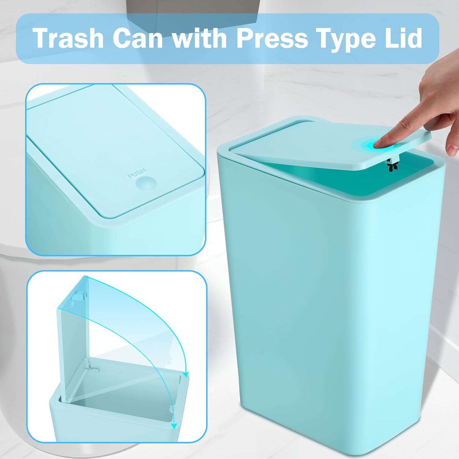 Paquete de 3 cubos de basura pequeños para baño con tapa, papelera delgada de 10 litros2.6 galones con tapa desplegable para dormitorio, oficina,