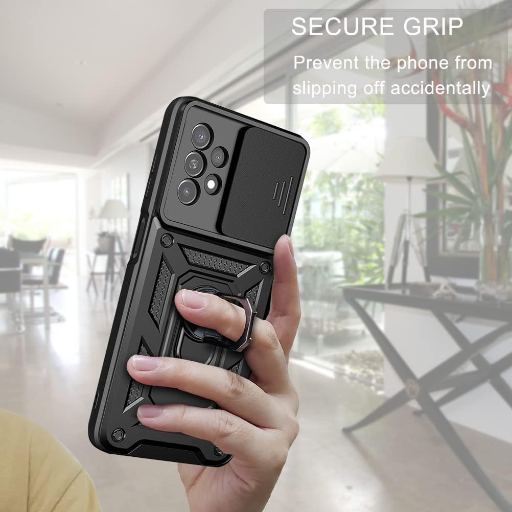 CCSmall Funda para Samsung Galaxy A13 4G (no 5G) con cubierta deslizante para cámara, resistente protección de grado militar, soporte de anillo