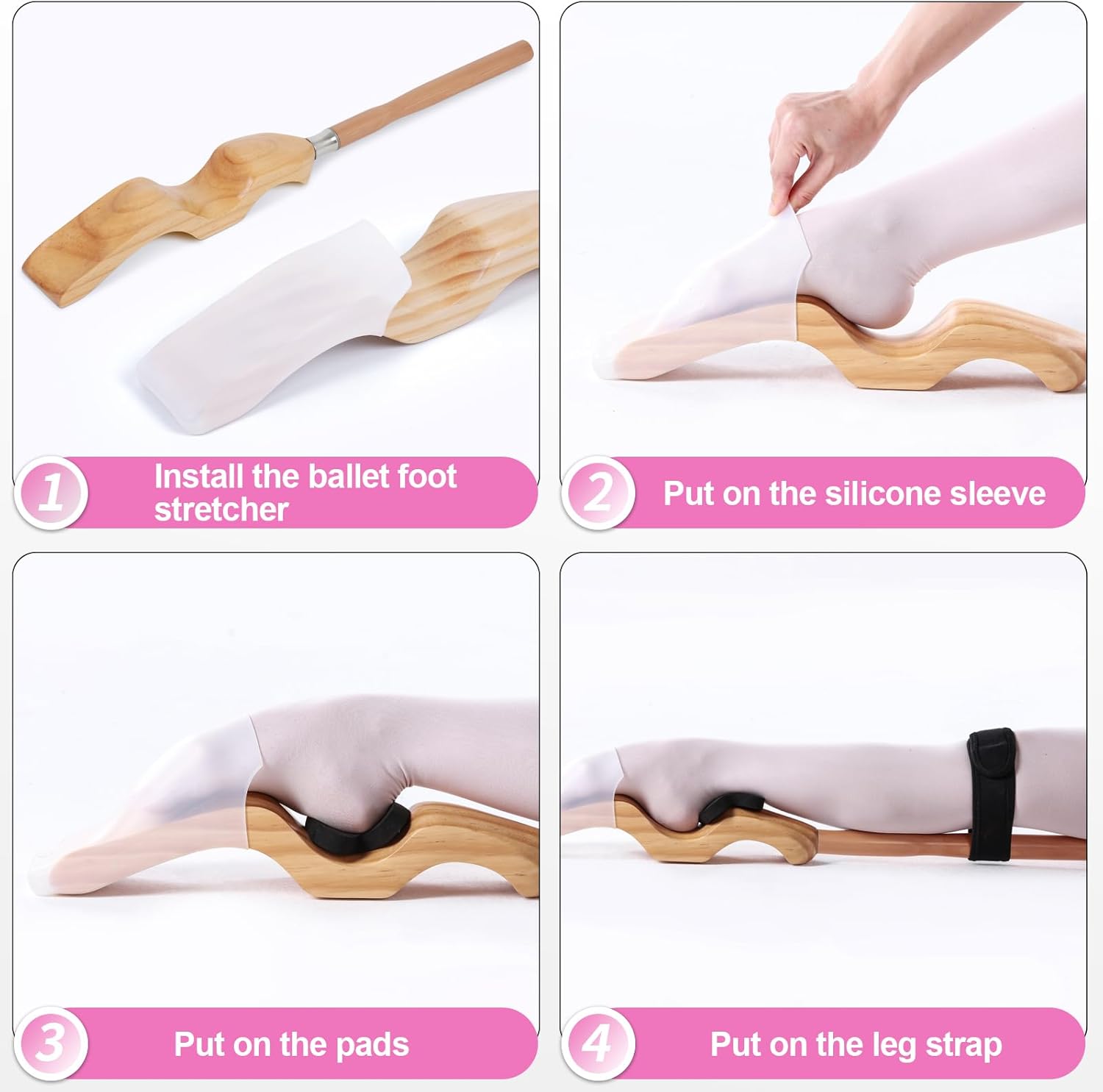 Uboway Estirador de pie de ballet, equipo de estiramiento de baile portátil con banda elástica, dos almohadillas, correa para las piernas, bolsa