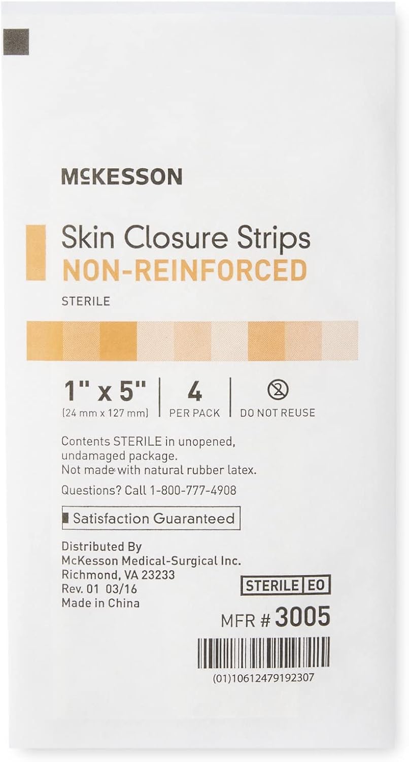 McKesson Tiras de cierre de piel, estériles, no reforzadas, 1 x 5 pulgadas, 100 unidades
