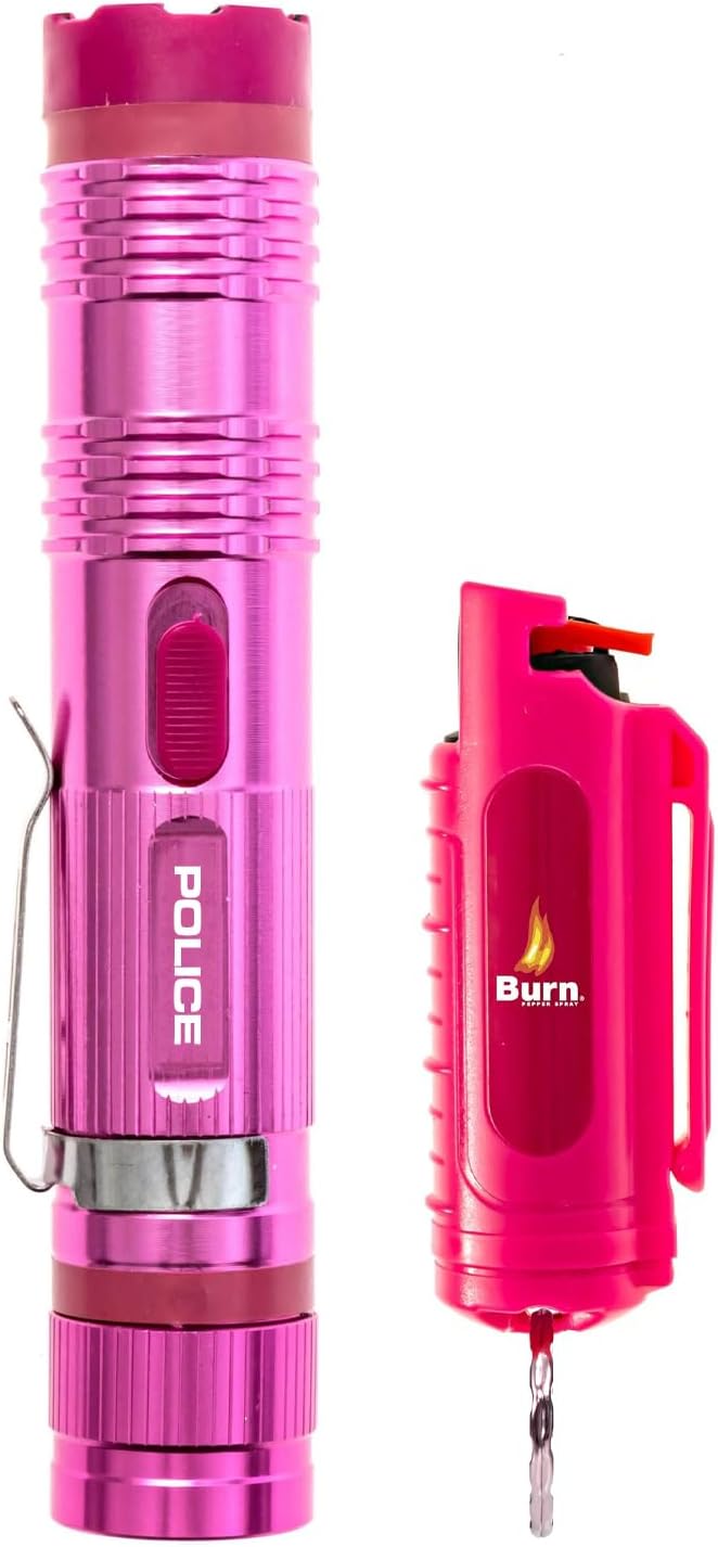 Police Stun Gun Burn Pepper Spray Combo para defensa personal – M12 Rosa