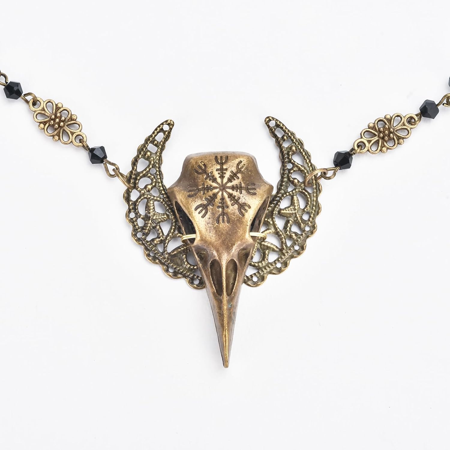 Diadema gótica de pájaro con calavera y luna creciente, cabeza de luna creciente, diadema de nudo celta bohemio para Halloween (bronce)