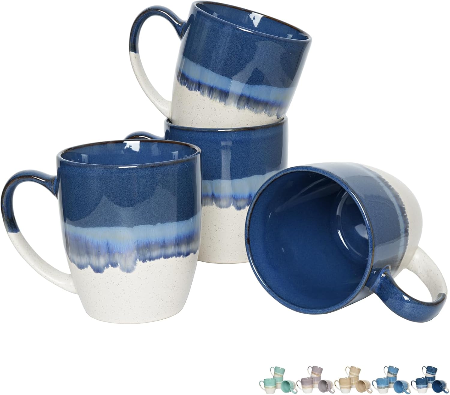 Bosmarlin Juego de 4 tazas de café de cerámica, 17 onzas, tazas de café con mango grande, aptas para microondas, esmalte reactivo único