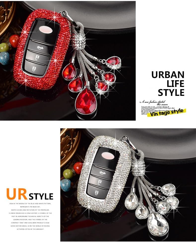 Diamante brillante de las mujeres de la moda para la cubierta de la llave del coche Toyota Prius Camry Corolla C-HR RAV4 Land Cruiser Prado