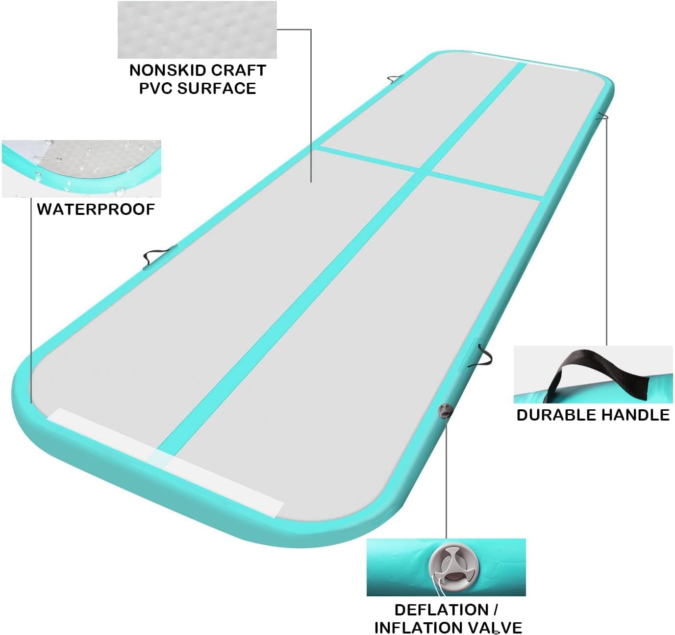 Tapete inflable de gimnasia de aire para regalo de Navidad, 13 pies, 16 pies, 20 pies, tapete de gimnasia para pista de secadora, 48 pulgadas de