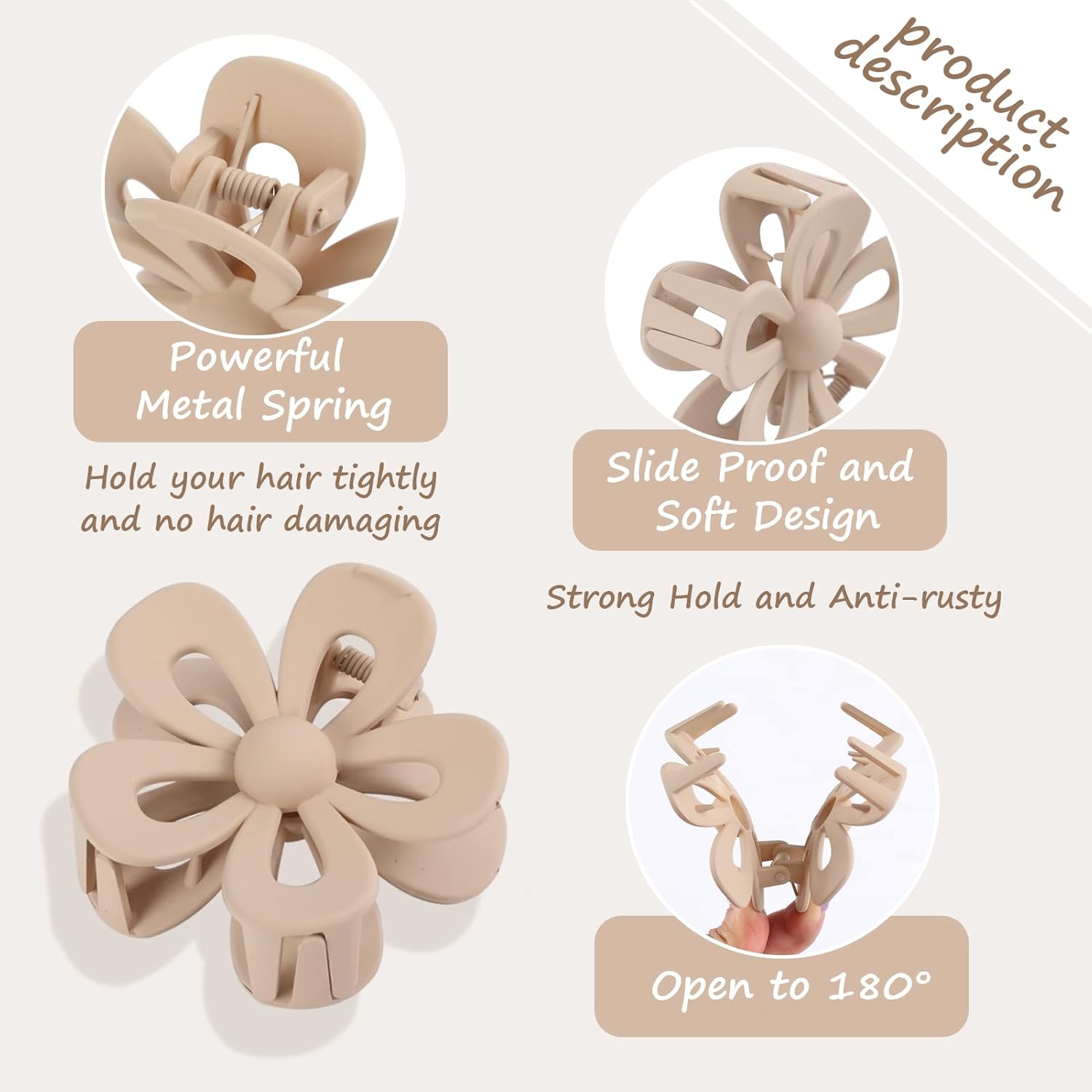 Pinzas de garra de flores para mujeres y niñas, bonitos clips de garra medianos para cabello grueso y delgado, clips de garra grandes mate de flores