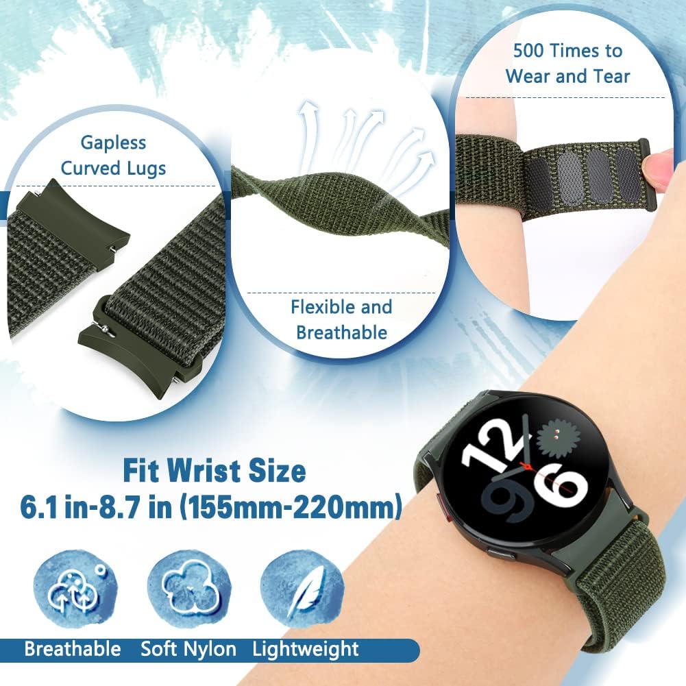 Correa de nailon compatible con Samsung Galaxy Watch 654 de 1.575 pulgadas, 1.732 pulgadas, Watch 6 Classic de 1.654 pulgadas, 1.732 pulgadas, Watch