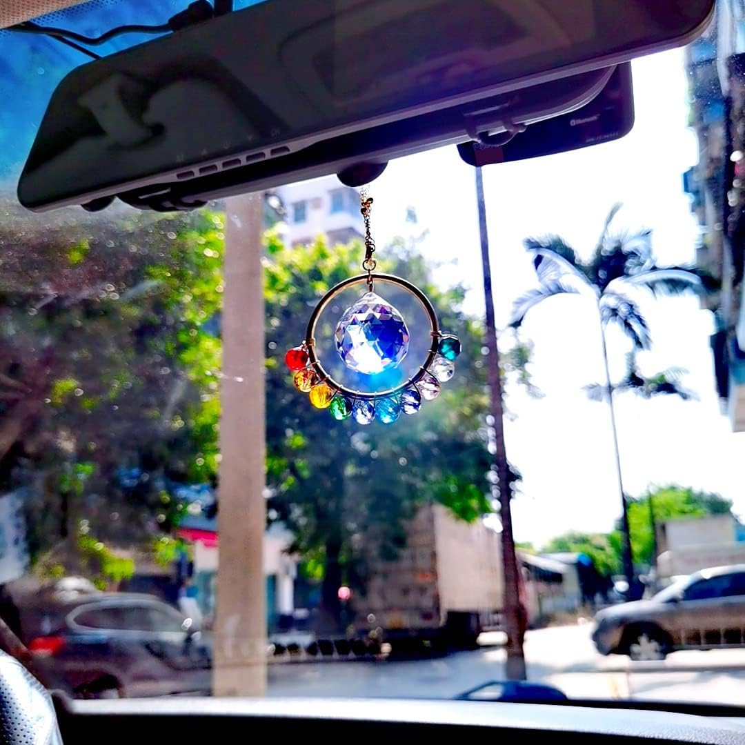 SPANSEE Atrapasoles manchados para ventana, adorno hecho a mano con cuentas de colores, colgante de bola de cristal de 1.181 in, fabricante de arco