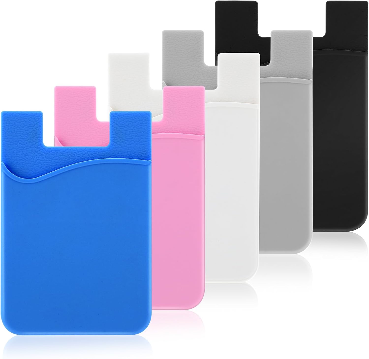 Paquete de 5 carteras para teléfono, tarjetero de silicona para la parte posterior del teléfono, fundas para tarjetas de crédito, bolsillo para