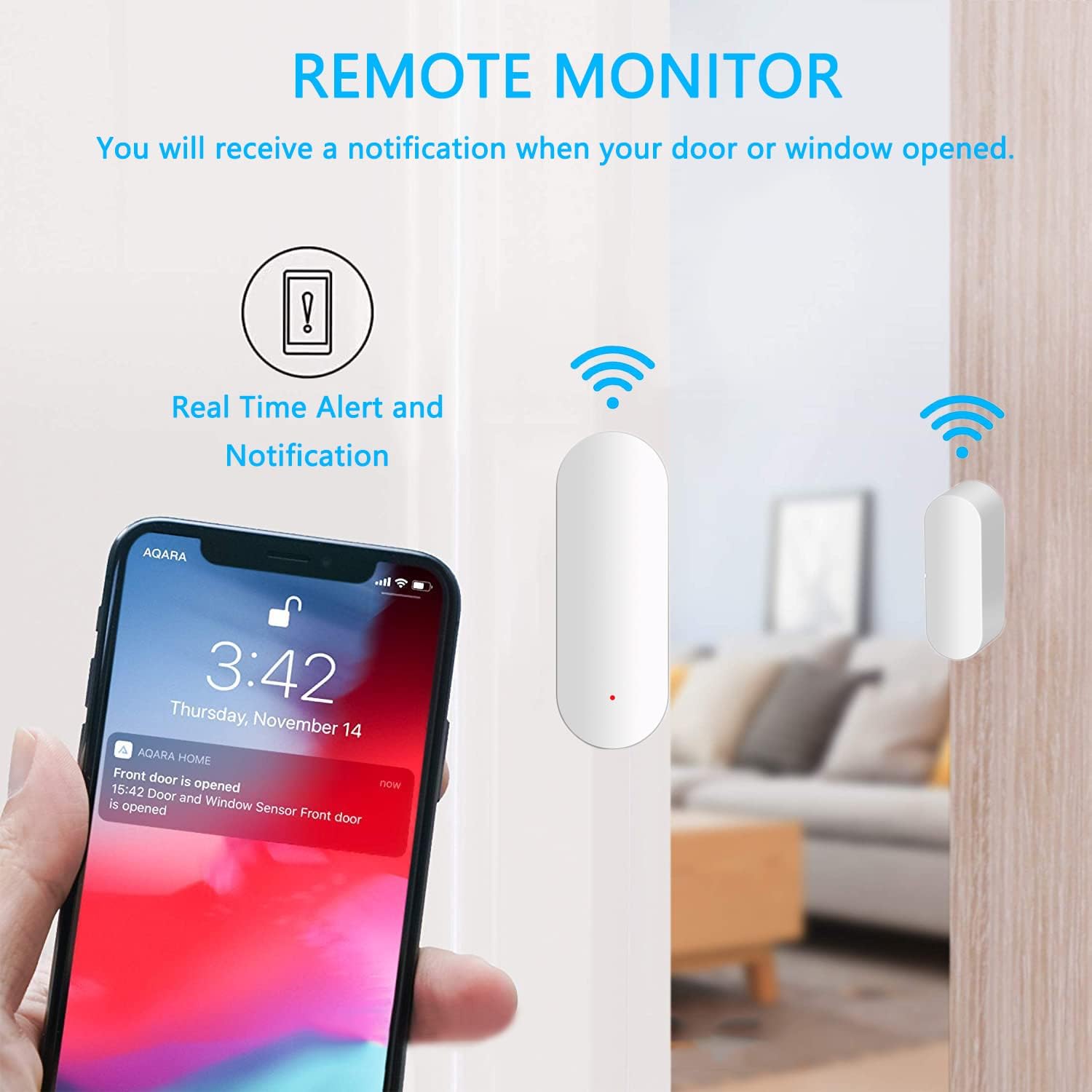 Alarma inalámbrica con sensor de puerta inteligente, sensor de contacto WiFi para puerta de ventana para sistema de seguridad del hogar, monitor
