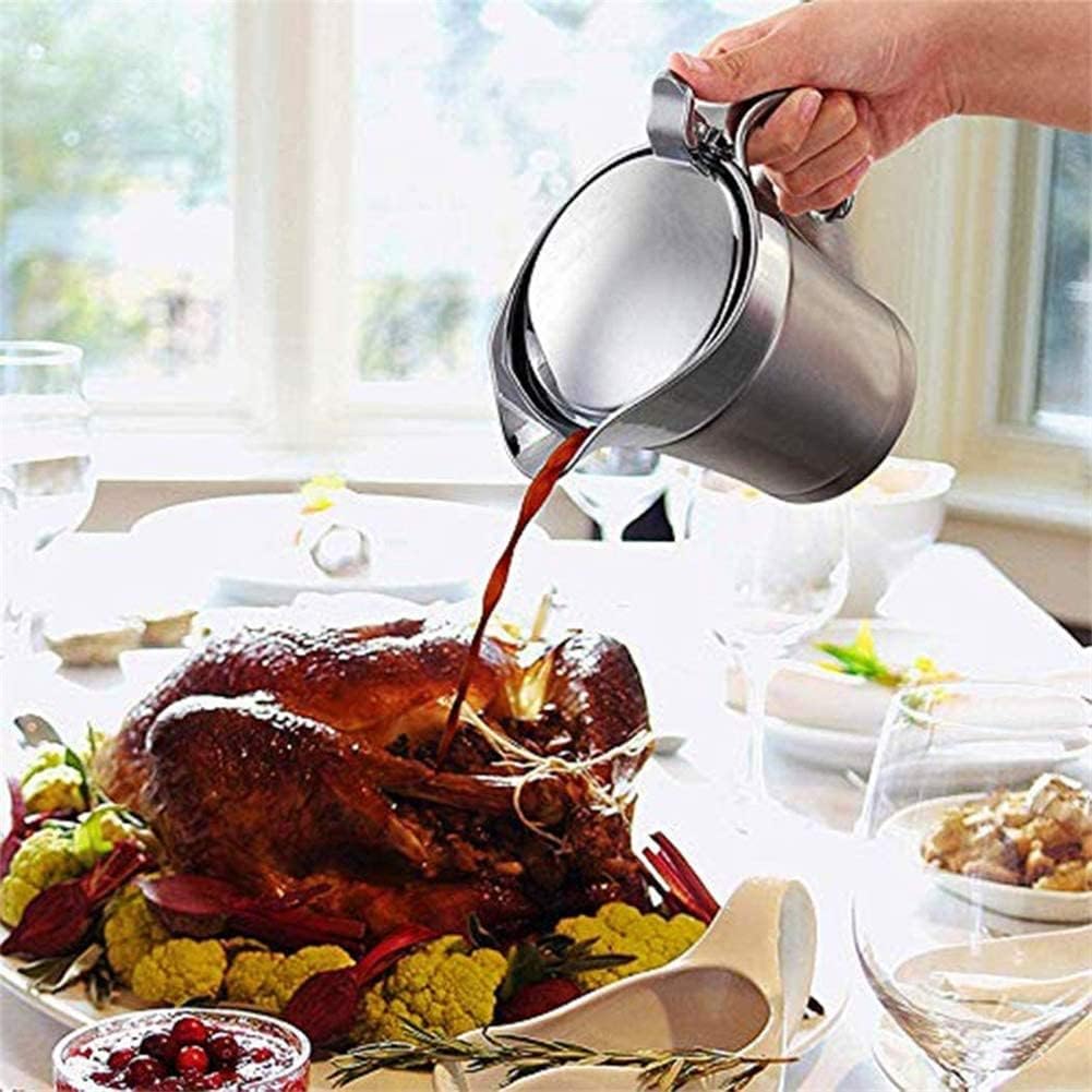 Barco de salsa de acero inoxidable con doble aislamiento, con tapa con bisagras, ideal para salsa o crema en Acción de Gracias, apto para