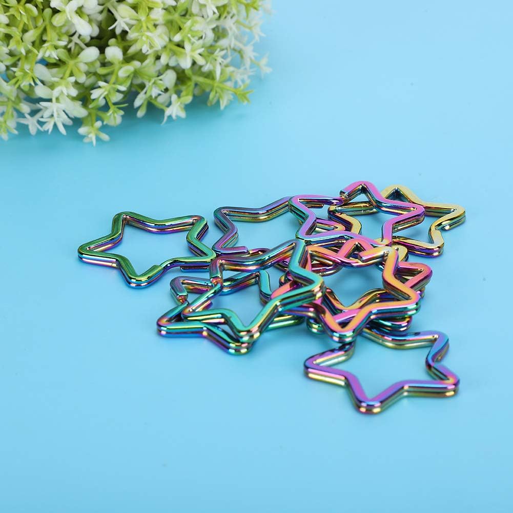 10 unids creativo plano en forma de estrella anillo llavero colorido DIY metal llavero llavero aro lazo, Con color