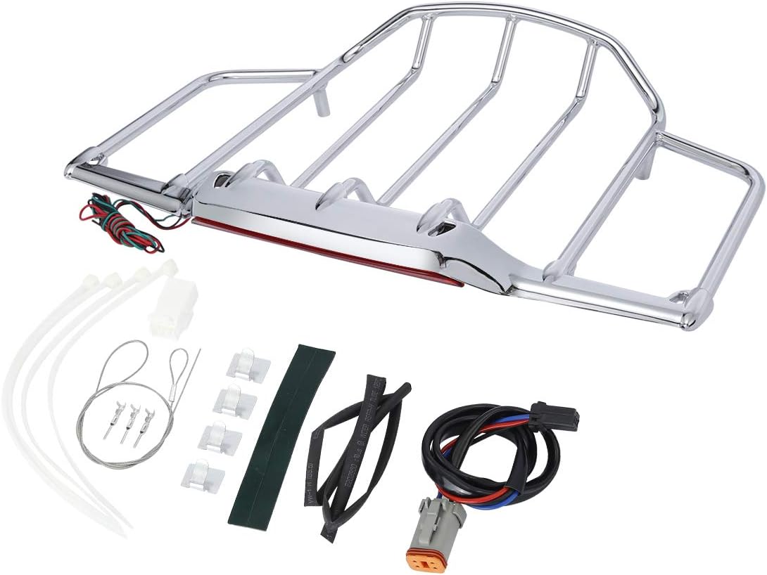 XFMT Cromo Tour Pack maletero Portaequipajes con luz LED para Harley Air Wing Style Touring Road King Electra Street Glide 1993-2013