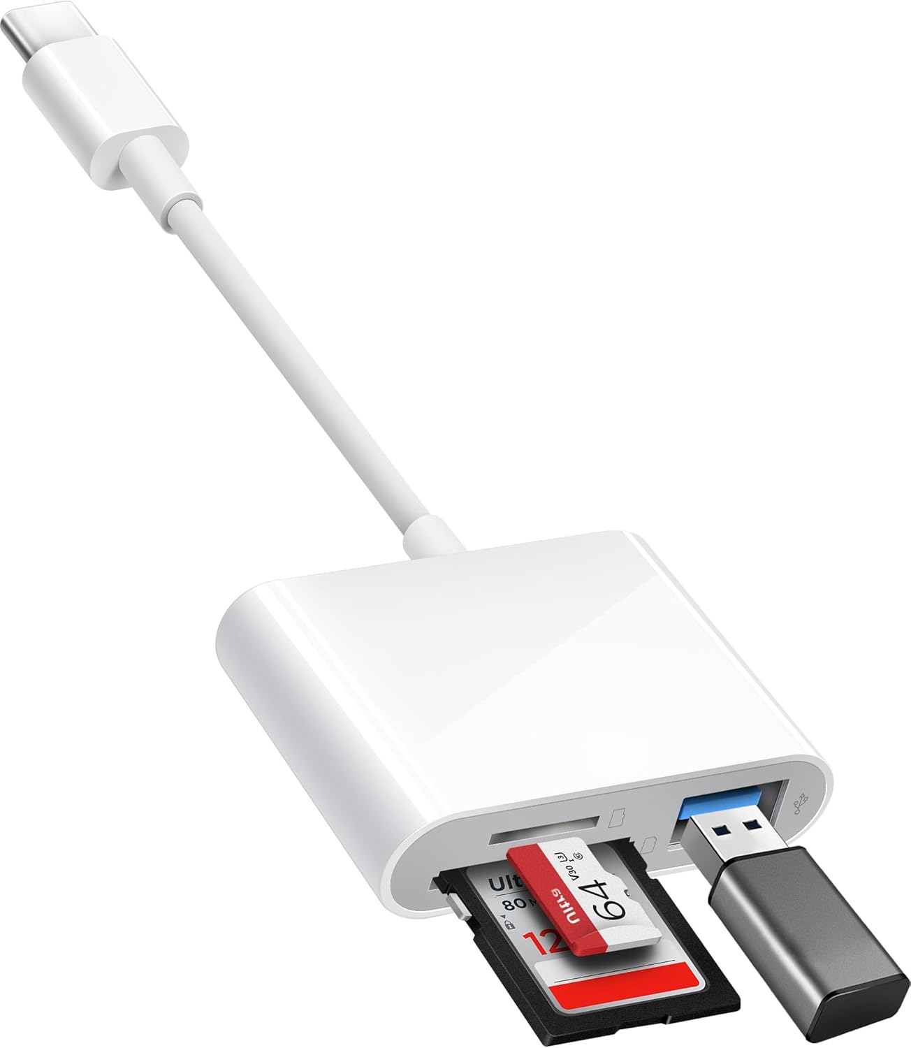 Lector de tarjetas USB C a SD, adaptador de tarjeta SD con puertos USB 3 SD MicroSD, lector de tarjetas de memoria BnmxTek USBC para iPhone 15 Pro