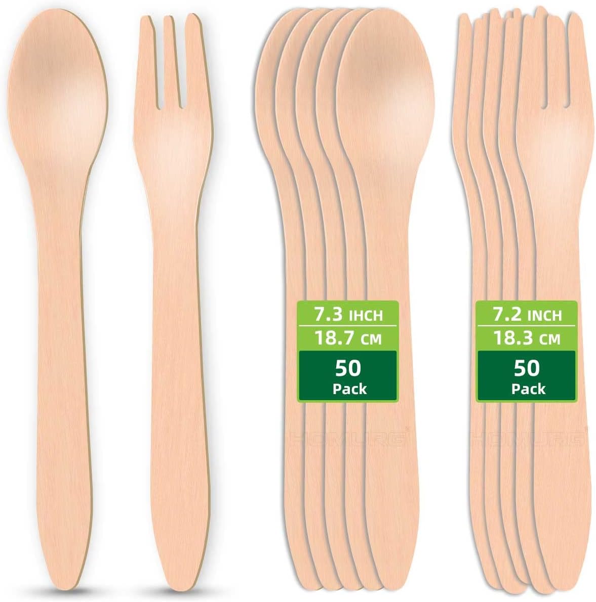 Tenedores y cucharas de madera desechables para 50 invitados, 100 unidades compostables para servir fiestas, juego de cubiertos de postre ensalada