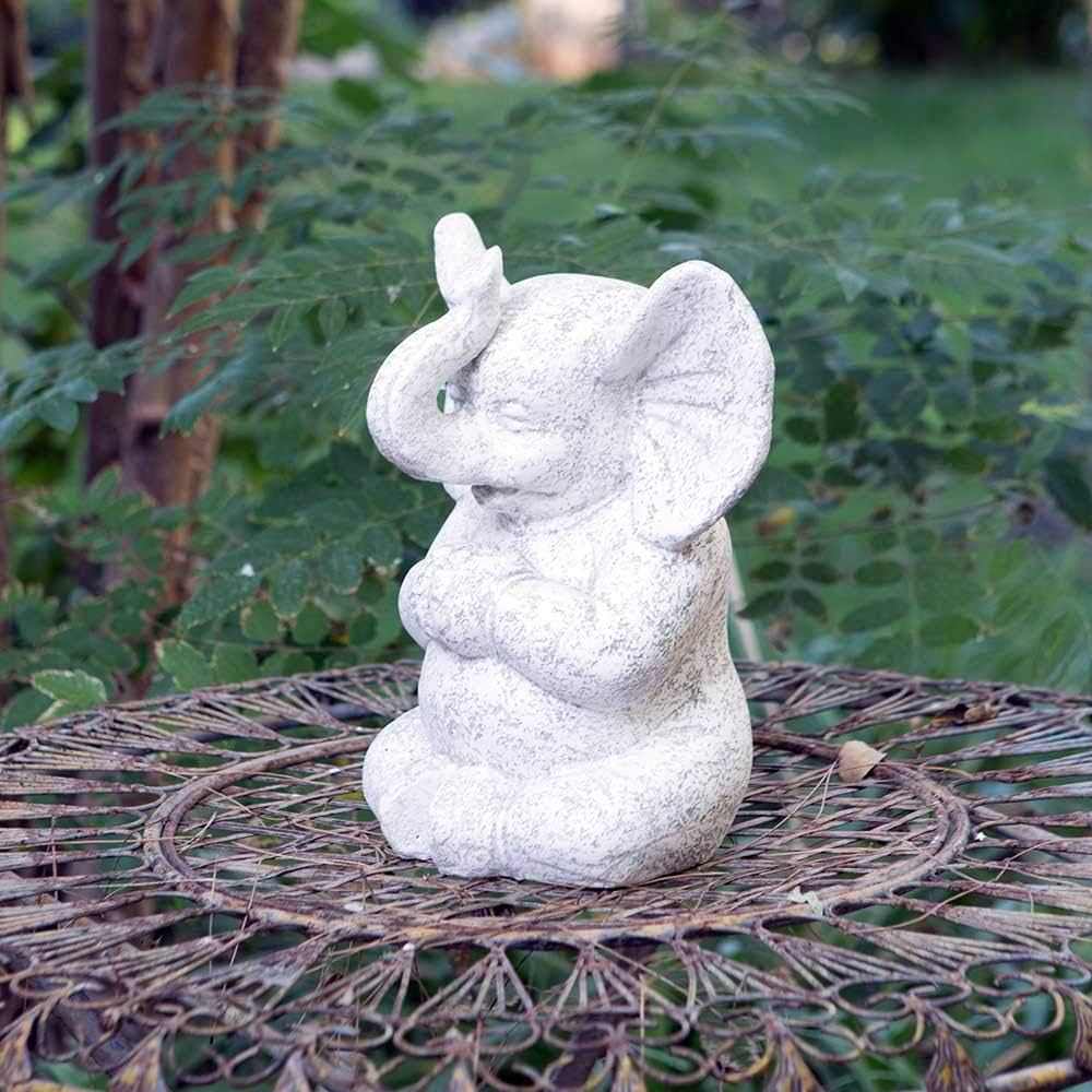 Garden Age Supply Estatua de elefante afortunado meditación blanca (12.0)