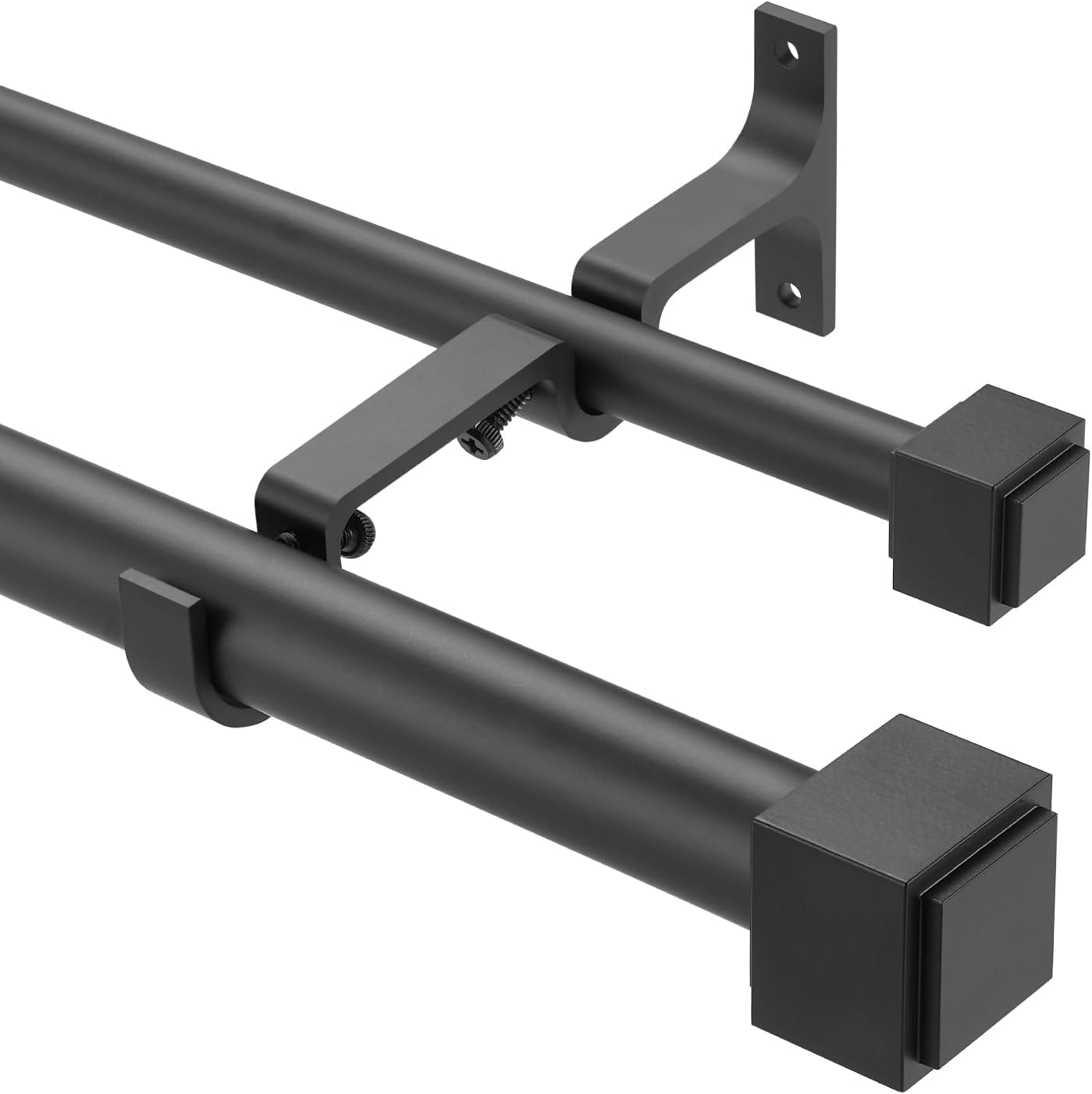Barras de cortina dobles con remates cuadrados de aleación de aluminio de alta resistencia de 72-144 pulgadas, barra telescópica de 1 pulgada de