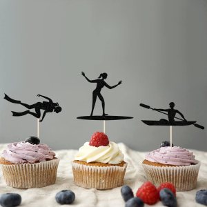 Bejotaa Paquete de 16 adornos para cupcakes de verano en la playa, Hawaii, silueta de buzo, decoración para tartas, baby shower, Hawaii, piscina, Bejotaa Paquete de 16 adornos para cupcakes de verano en la playa, Hawaii, silueta de buzo, decoración para tartas, baby shower, Hawaii, piscina,